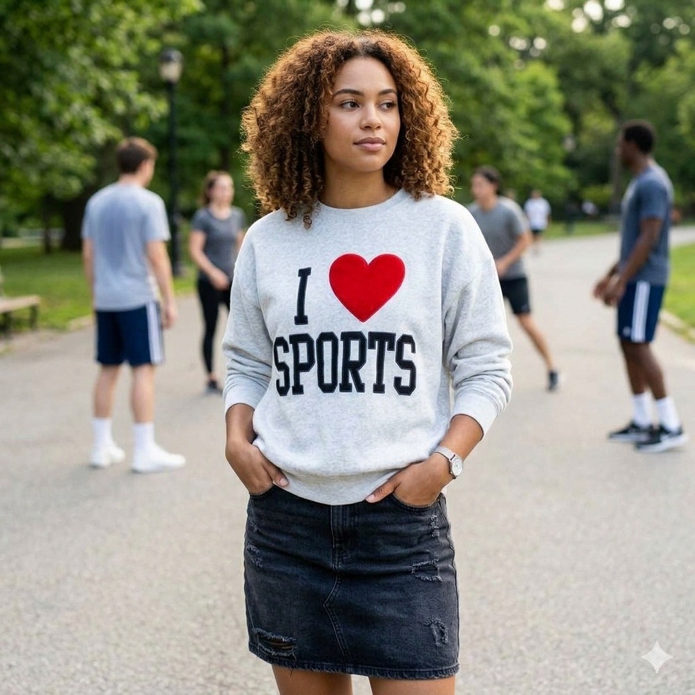 Abercrombie & Fitch Varsity Sweatshirt Women XL Gray I Heart Sports Oversized
